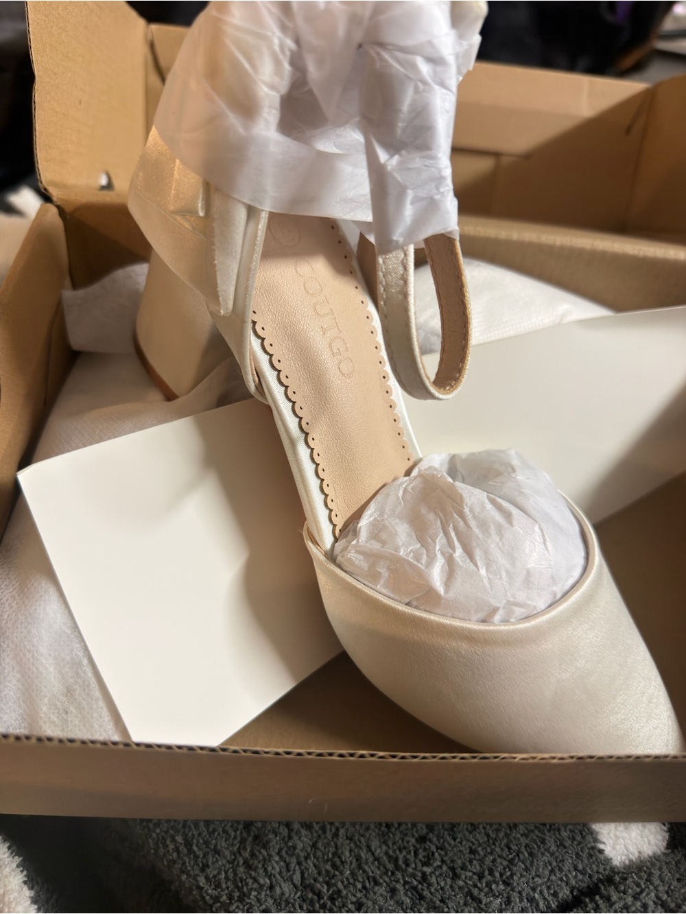 White Satin Block Heel Sandals with Ankle Strap - Bridal